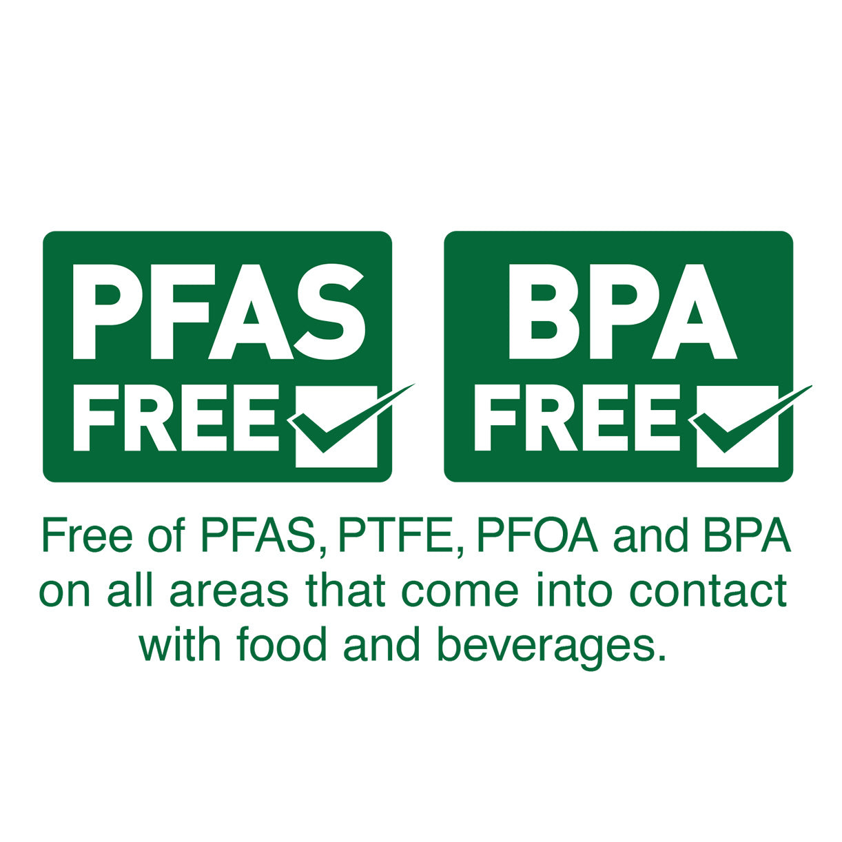Free of PFAS, PTFE, PFOA and BPA on all areas that come into contact with food or beverages