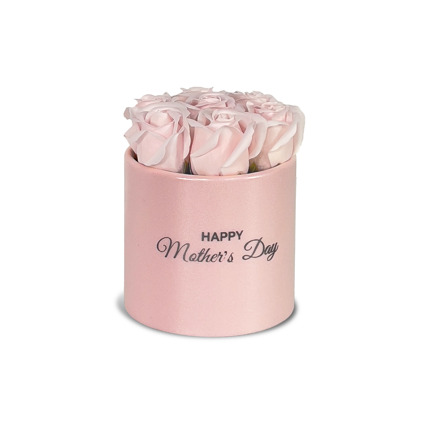 Petite Mother's Day Rose Box. Light pink soap roses in a light pink lightweight container.