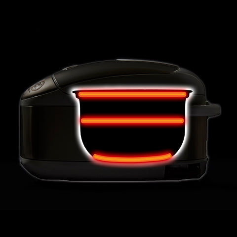 Triple heater (bottom, side, and lid) generates the ideal temperature for precise cooking results