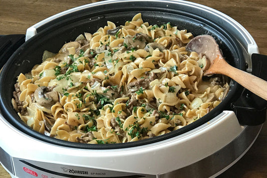 Pasta being made in an electric skillet