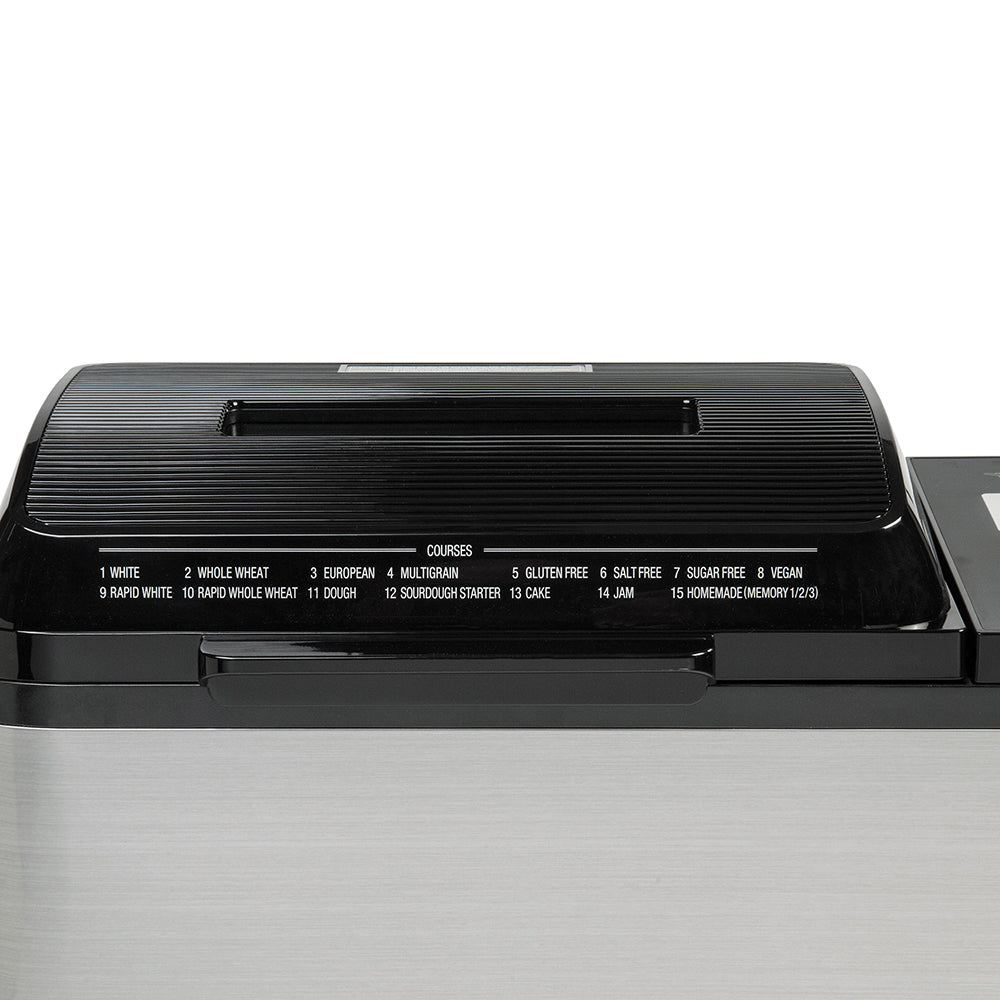 Breadmaker lid with key codes listed on the lid