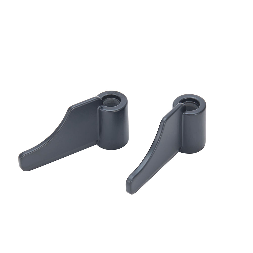 Two gray kneading blades on a white background