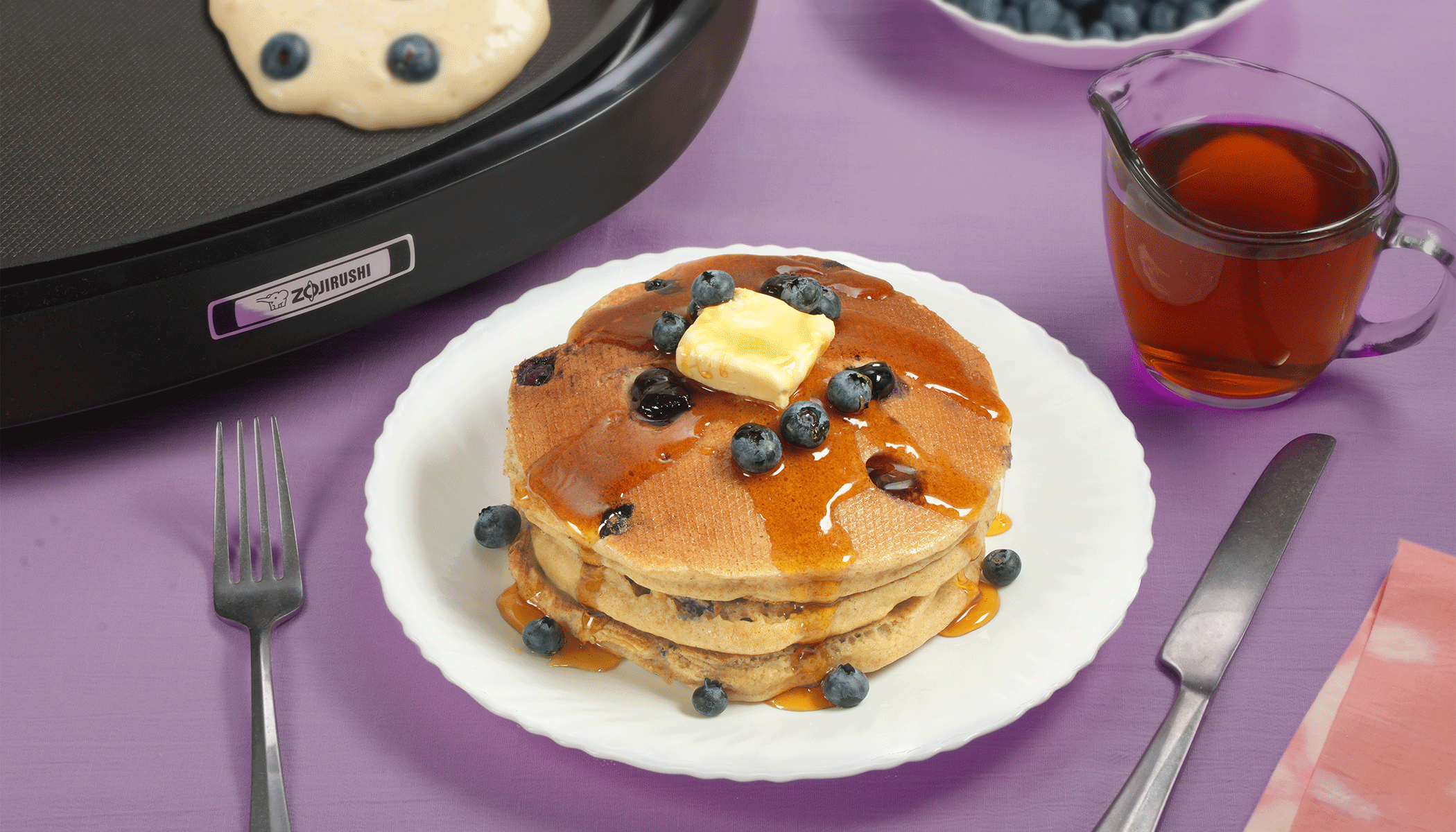Zojirushi Electric Griddle EA-BDC Recipe - Blueberry Whole Wheat Pancakes